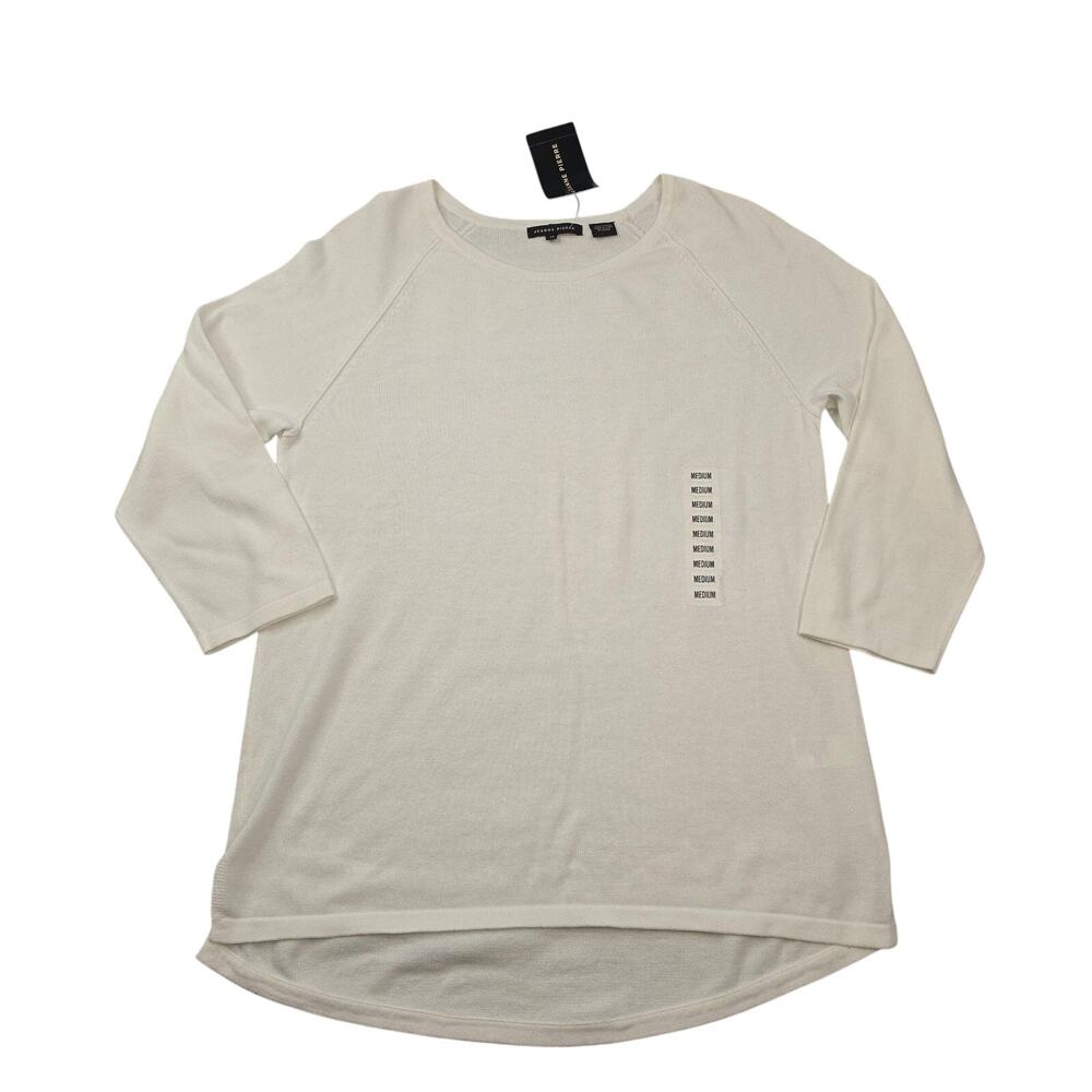 Jeanne Pierre Sweater Womens Medium White Tunic 3/4 Sleeve High Low Knit Top